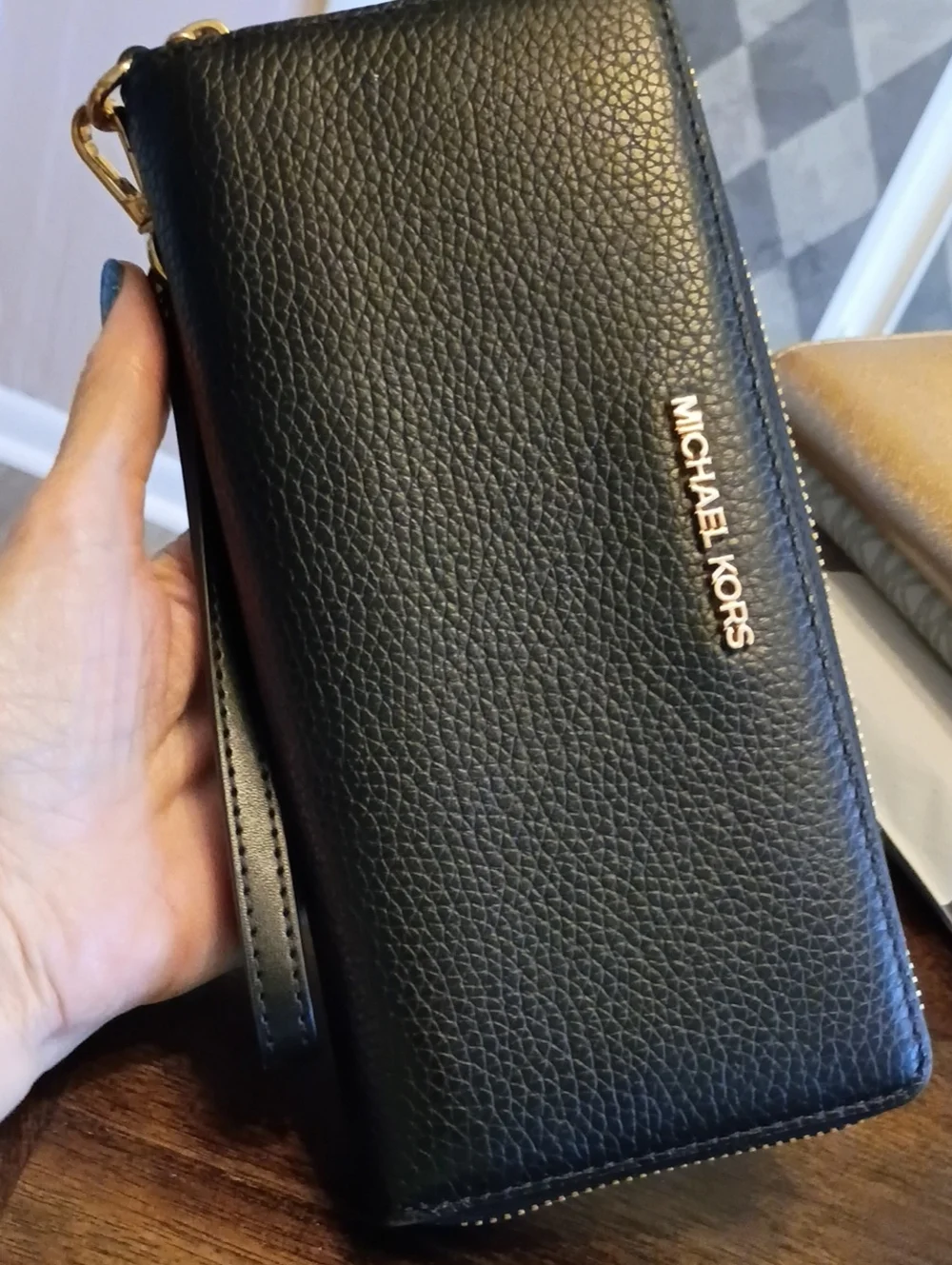 Michael Kors Black Leather large Wristlet Wallet organizer